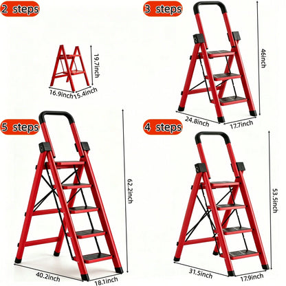 Thickened 5/4/3/2 Step Heavy Duty Folding Step Ladder With Handrail, 350LBS High Load Capacity Wide Non-Slip Pedal Stool, Sturdy & No Wobble, Lightweight Space Saving Household Ladder For Kitchen Clos