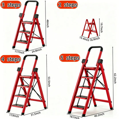 Thickened 5/4/3/2 Step Heavy Duty Folding Step Ladder With Handrail, 550LBS High Load Capacity Wide Non-Slip Pedal Stool, Sturdy & No Wobble, Lightweight Space Saving Household Ladder For Kitchen Clos