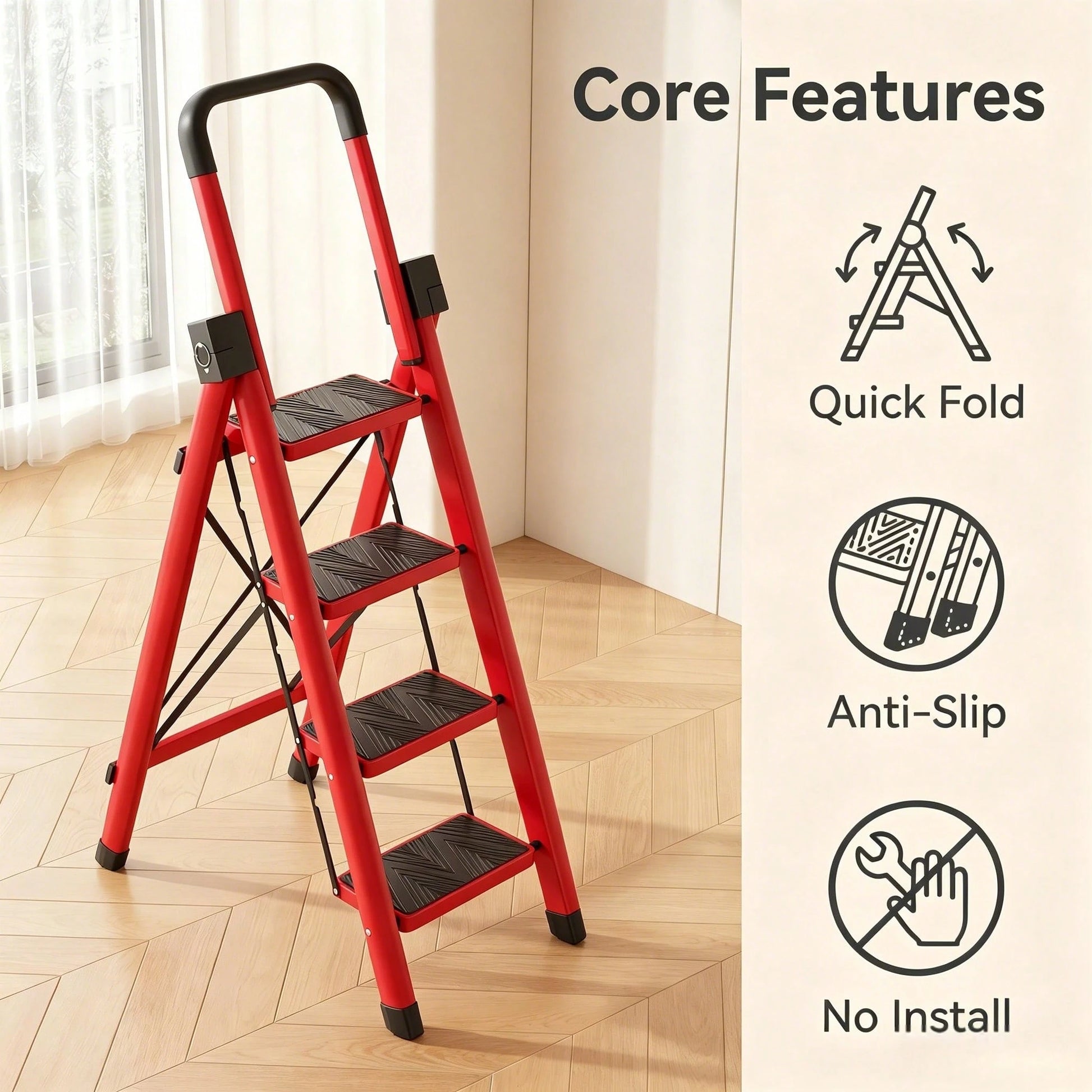 Thickened 5/4/3/2 Step Heavy Duty Folding Step Ladder With Handrail, 350LBS High Load Capacity Wide Non-Slip Pedal Stool, Sturdy & No Wobble, Lightweight Space Saving Household Ladder For Kitchen Clos
