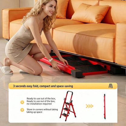 Thickened 5/4/3/2 Step Heavy Duty Folding Step Ladder With Handrail, 550LBS High Load Capacity Wide Non-Slip Pedal Stool, Sturdy & No Wobble, Lightweight Space Saving Household Ladder For Kitchen Clos