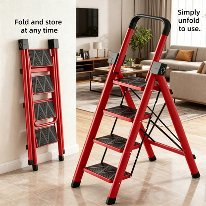 Thickened 5/4/3/2 Step Heavy Duty Folding Step Ladder With Handrail, 350LBS High Load Capacity Wide Non-Slip Pedal Stool, Sturdy & No Wobble, Lightweight Space Saving Household Ladder For Kitchen Clos