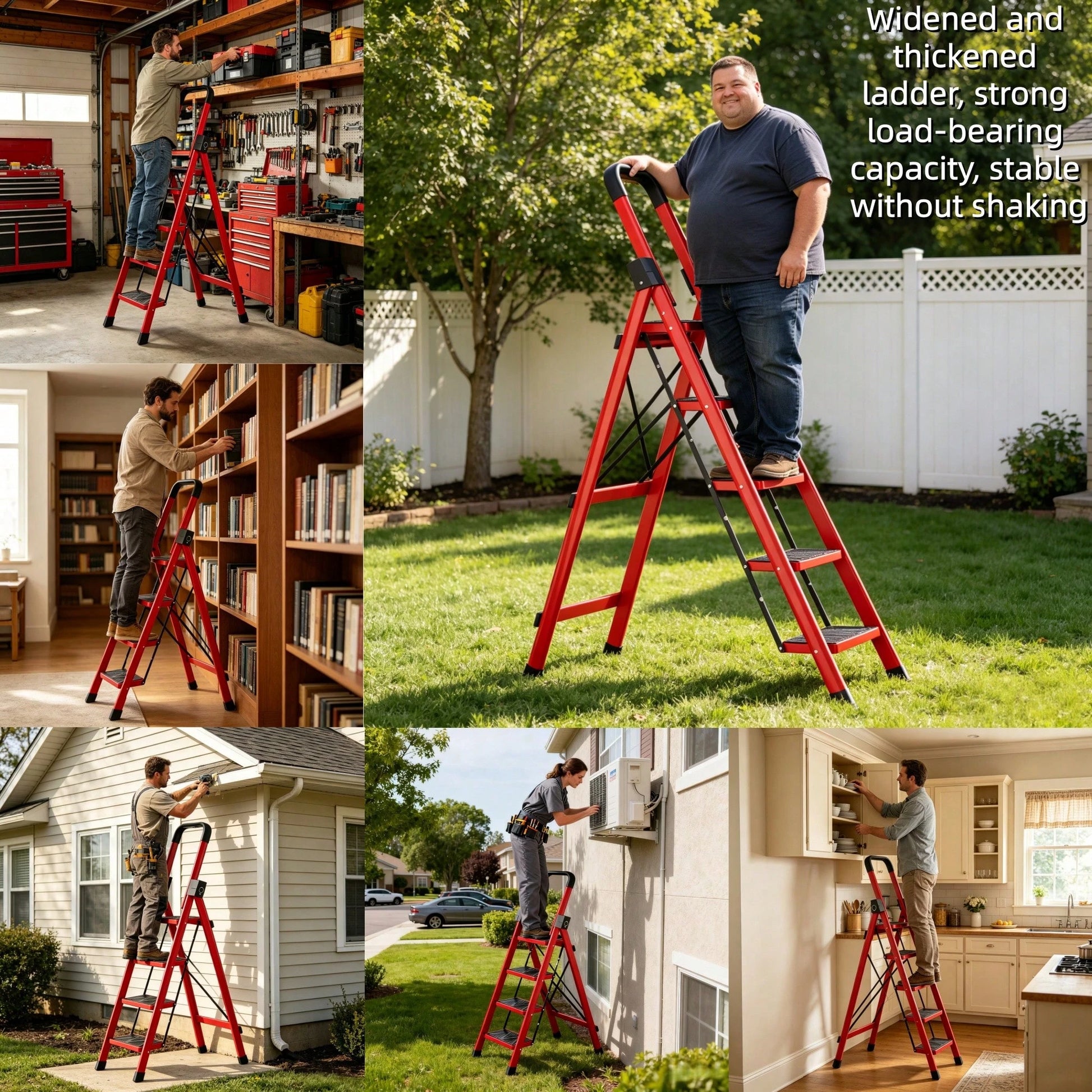 Thickened 5/4/3/2 Step Heavy Duty Folding Step Ladder With Handrail, 550LBS High Load Capacity Wide Non-Slip Pedal Stool, Sturdy & No Wobble, Lightweight Space Saving Household Ladder For Kitchen Clos