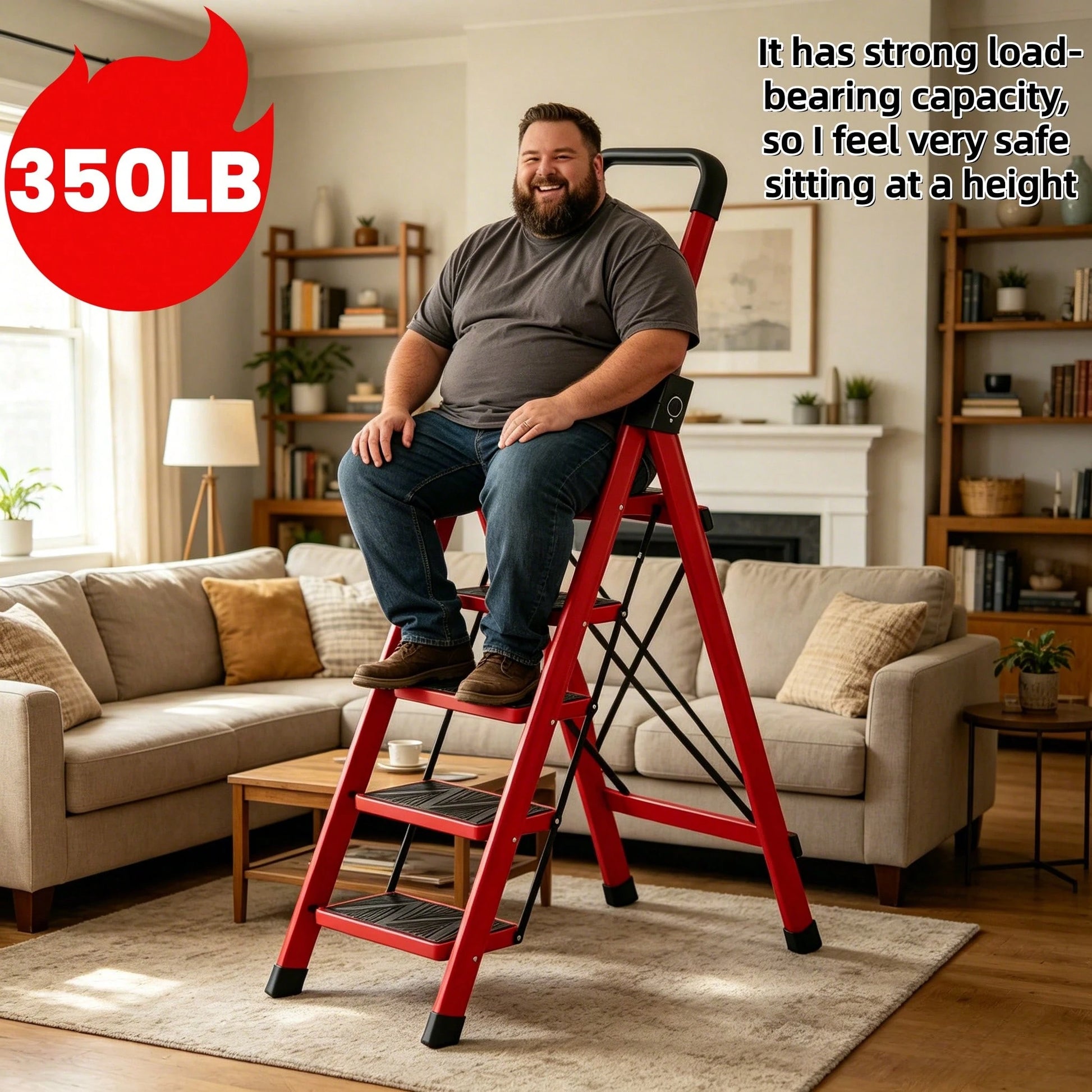 Thickened 5/4/3/2 Step Heavy Duty Folding Step Ladder With Handrail, 550LBS High Load Capacity Wide Non-Slip Pedal Stool, Sturdy & No Wobble, Lightweight Space Saving Household Ladder For Kitchen Clos
