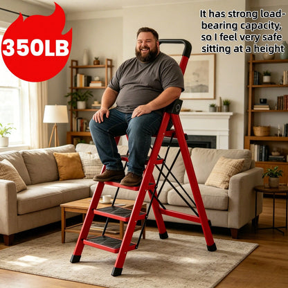 Thickened 5/4/3/2 Step Heavy Duty Folding Step Ladder With Handrail, 550LBS High Load Capacity Wide Non-Slip Pedal Stool, Sturdy & No Wobble, Lightweight Space Saving Household Ladder For Kitchen Clos