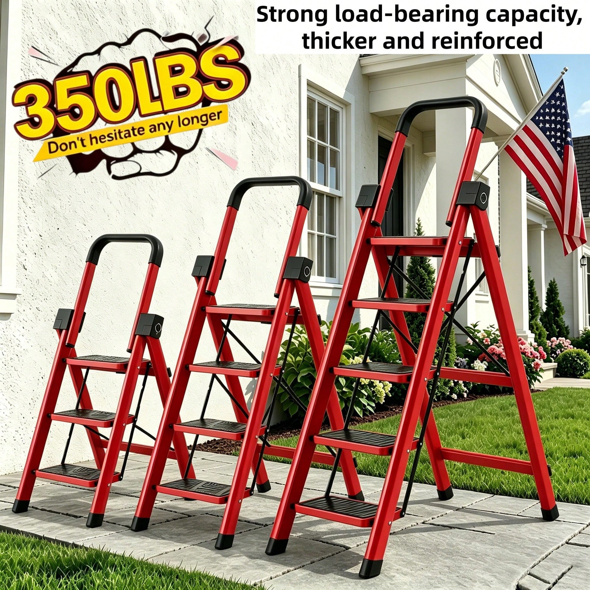 Thickened 5/4/3/2 Step Heavy Duty Folding Step Ladder With Handrail, 350LBS High Load Capacity Wide Non-Slip Pedal Stool, Sturdy & No Wobble, Lightweight Space Saving Household Ladder For Kitchen Clos