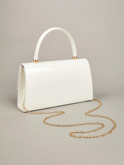 This Charming And Understated Luxury Solid Color Mirror PU Leather Clutch Is Lightweight And Portable, Making It An Ideal Choice For Teenagers, Women, College Students, Young Professionals And White-C