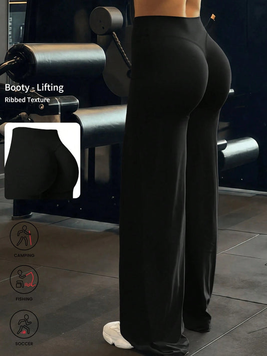 This Solid Color Yoga Wide-Leg Pants Are Comfortable And Slimming, Suitable For Running, Fitness, And Various Yoga Activities. Black Spring Sports, Athleisure