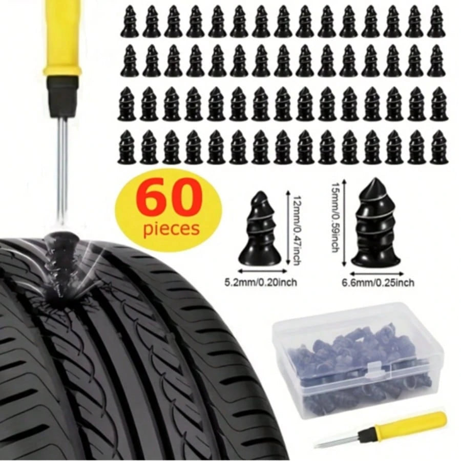 Tire Fix Rubber Nail Kit, Professional Tire Plug Kit With 60pcs Large And Small Plugs, Quick Roadside Tire Repair Solution, Essential Tool For DIY Auto Enthusiasts And Fleet Maintenance