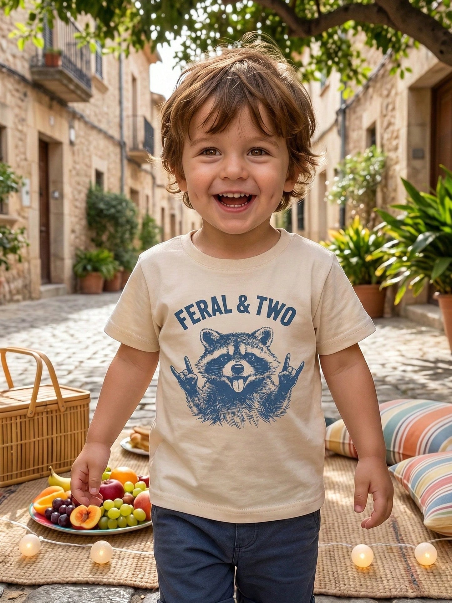 Toddler Boys Girls Birthday Shirts Short Sleeve Round Neck Raccoon Letter Print Tops Loose Fit Clothes 2-4Y