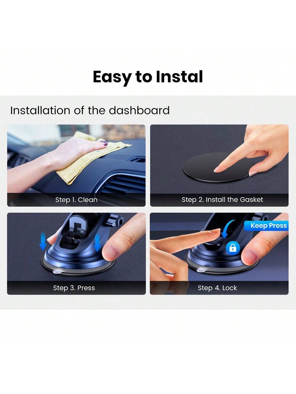TOPK Car Phone Holder Mount, Upgraded Adjustable Horizontally And Vertically Cell Phone Holder For Car Dashboard