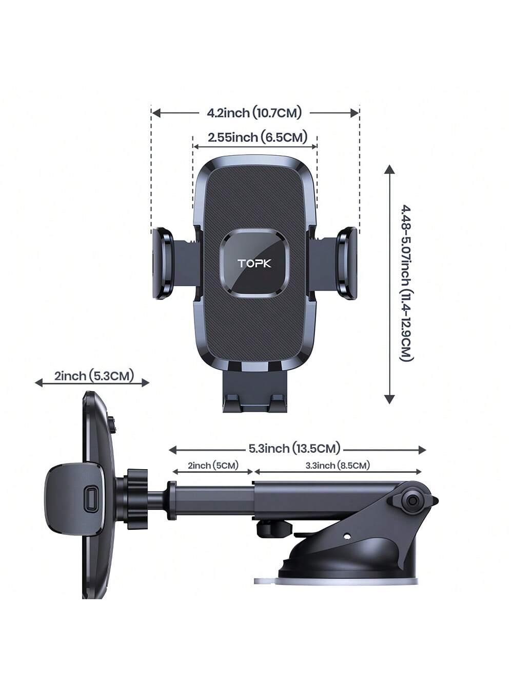 TOPK Car Phone Holder Mount, Upgraded Adjustable Horizontally And Vertically Cell Phone Holder For Car Dashboard