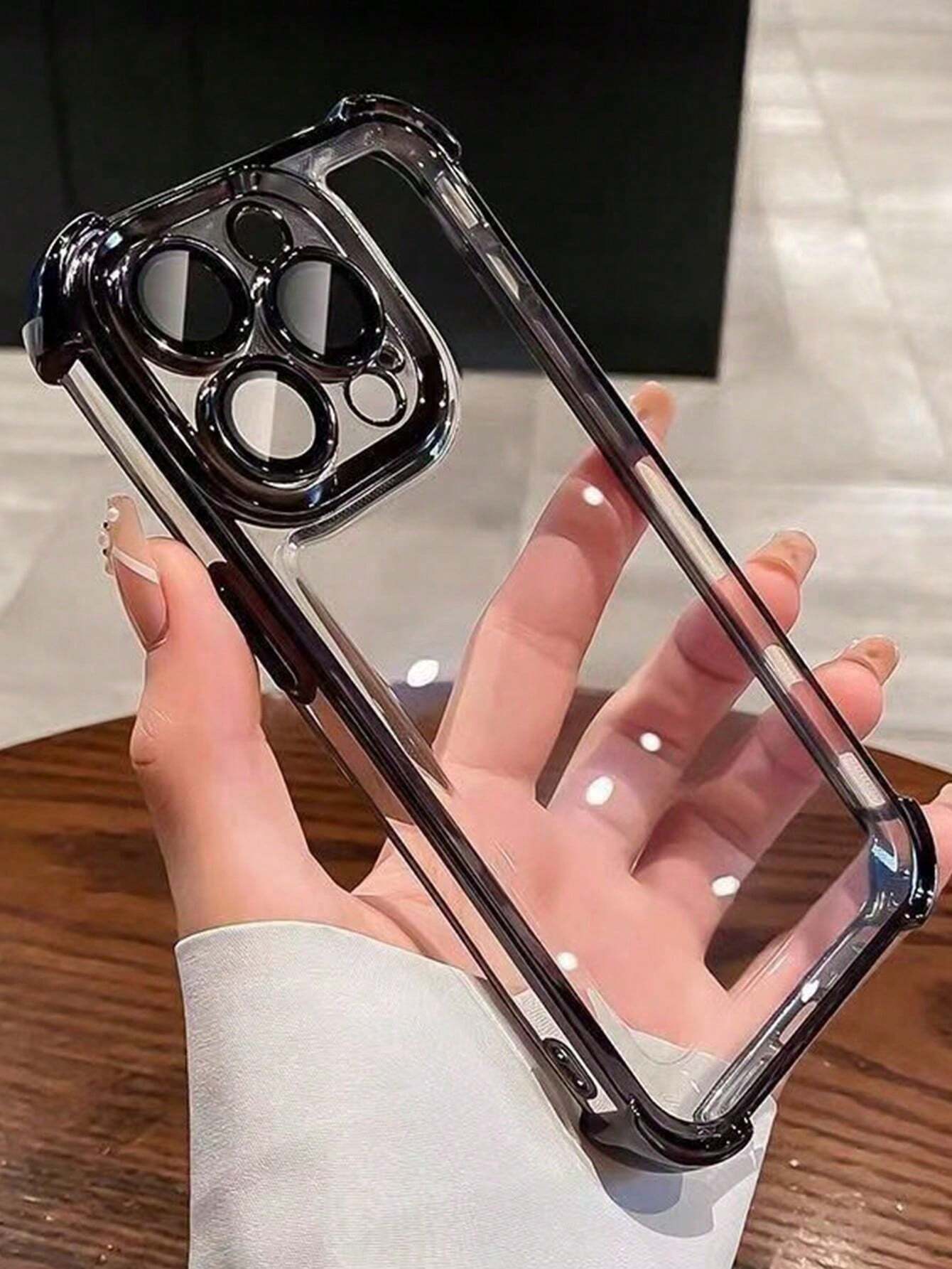 TPU Screen Protection Fashion Phone Case 1pc Electroplated Four-Corner Anti-Fall Transparent TPU Protective Case Compatible With IPhone 17 Pro Max/17 Air, 11, 15 Pro Max, 14 Pro Max/Compatible With Ga