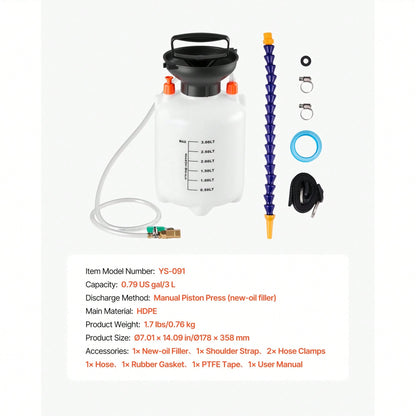 Transmission Fluid Pump, 3 L Capacity, Manual Fluid Transfer Pump With 47 In Long Horse & HDPE Tank, Transmission Oil Pump With PTFE Tape, Manual Automotive Oil Filling System For Cars, Boats