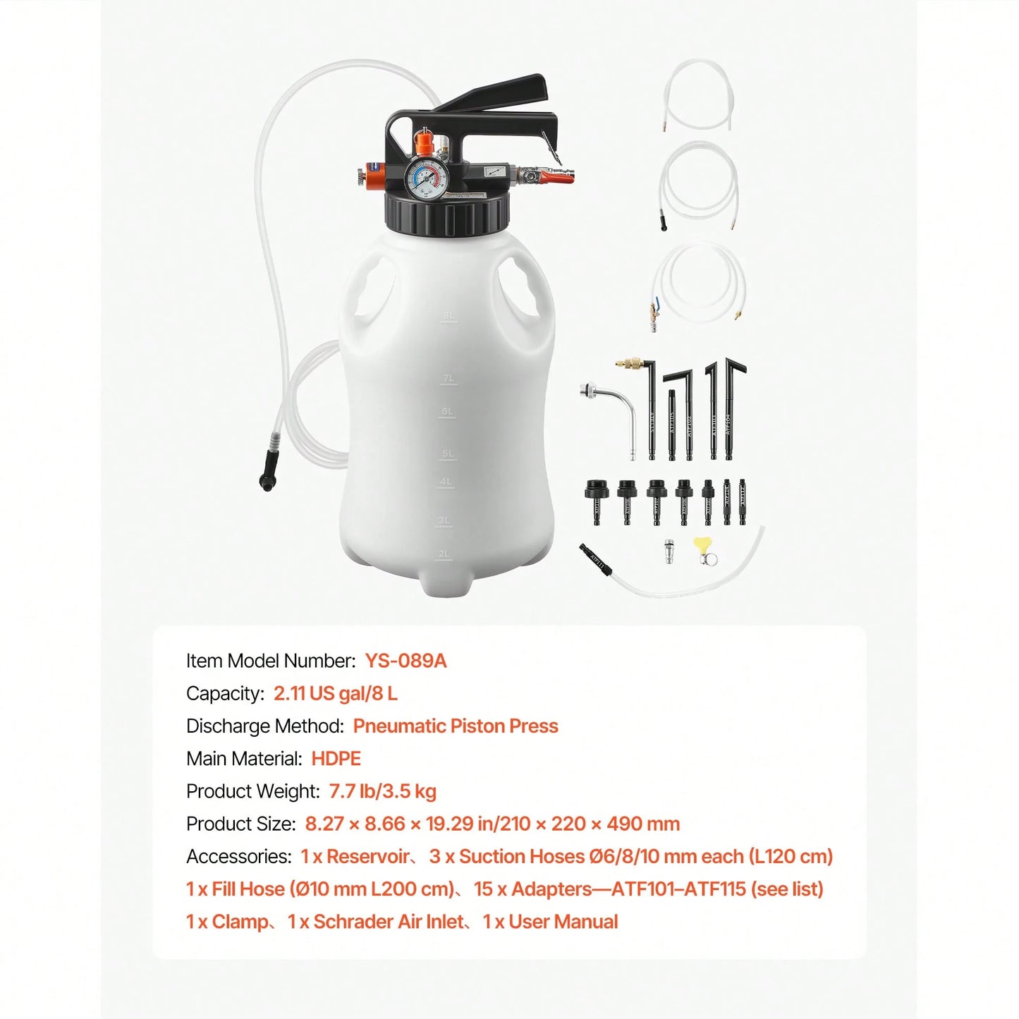 Transmission Fluid Pump, 8 L Pneumatic Oil Fluid Extractor, ATF Refill Dispenser Transfer Pump With 15 ATF Adapters, Oil Extractor Dispenser With HDPE Tank For Cars, Boats, Lawn Mowers