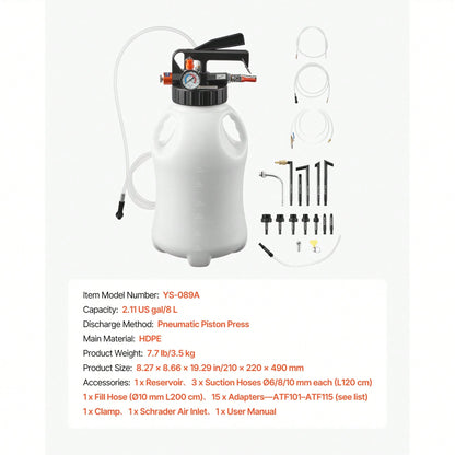Transmission Fluid Pump, 8 L Pneumatic Oil Fluid Extractor, ATF Refill Dispenser Transfer Pump With 15 ATF Adapters, Oil Extractor Dispenser With HDPE Tank For Cars, Boats, Lawn Mowers