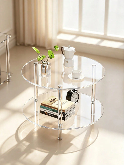 Transparent Acrylic Round Coffee Table, Living Room Side Table, Sofa End Table, Double Layer, Triple Layer Storage Table, Modern Minimalist Transparent Table, Small Apartment Coffee Table
