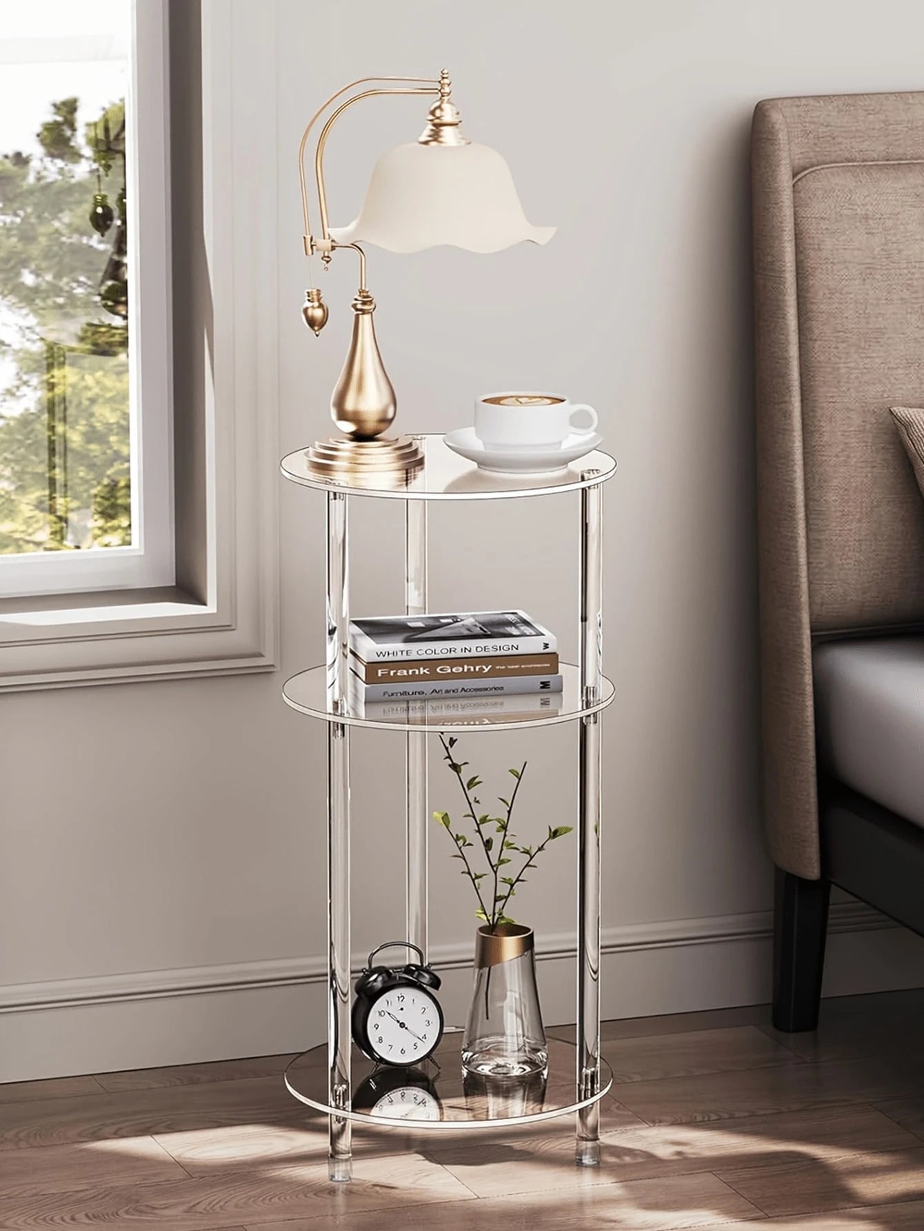 Transparent Acrylic Round Coffee Table, Living Room Side Table, Sofa End Table, Double Layer, Triple Layer Storage Table, Modern Minimalist Transparent Table, Small Apartment Coffee Table