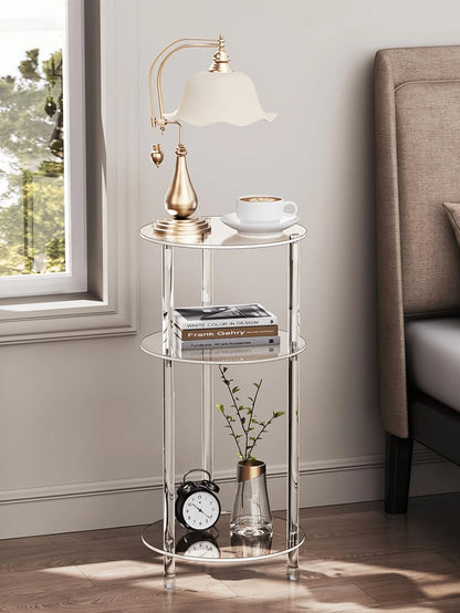 Transparent Acrylic Round Coffee Table, Living Room Side Table, Sofa End Table, Double Layer, Triple Layer Storage Table, Modern Minimalist Transparent Table, Small Apartment Coffee Table