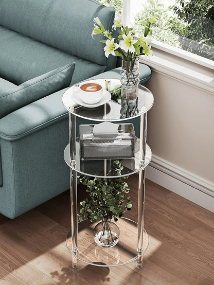 Transparent Acrylic Round Coffee Table, Living Room Side Table, Sofa End Table, Double Layer, Triple Layer Storage Table, Modern Minimalist Transparent Table, Small Apartment Coffee Table