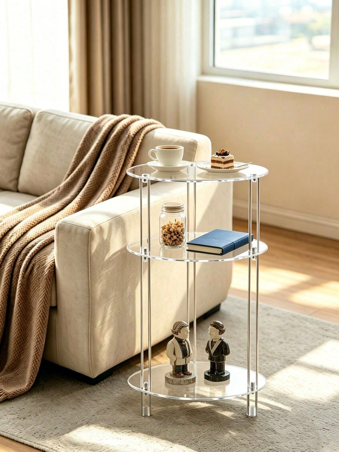 Transparent Acrylic Round Coffee Table, Living Room Side Table, Sofa End Table, Double Layer, Triple Layer Storage Table, Modern Minimalist Transparent Table, Small Apartment Coffee Table