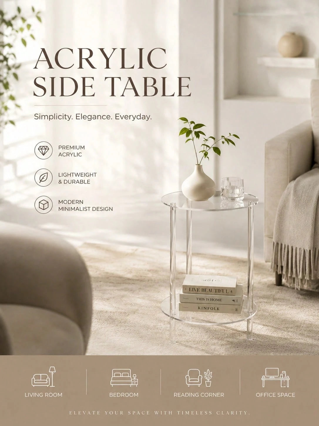 Transparent Acrylic Round Coffee Table, Living Room Side Table, Sofa End Table, Double Layer, Triple Layer Storage Table, Modern Minimalist Transparent Table, Small Apartment Coffee Table
