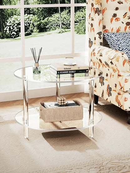 Transparent Acrylic Round Coffee Table, Living Room Side Table, Sofa End Table, Double Layer, Triple Layer Storage Table, Modern Minimalist Transparent Table, Small Apartment Coffee Table