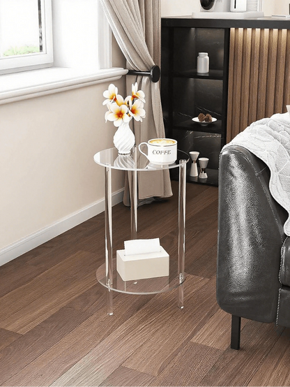Transparent Acrylic Round Coffee Table, Living Room Side Table, Sofa End Table, Double Layer, Triple Layer Storage Table, Modern Minimalist Transparent Table, Small Apartment Coffee Table