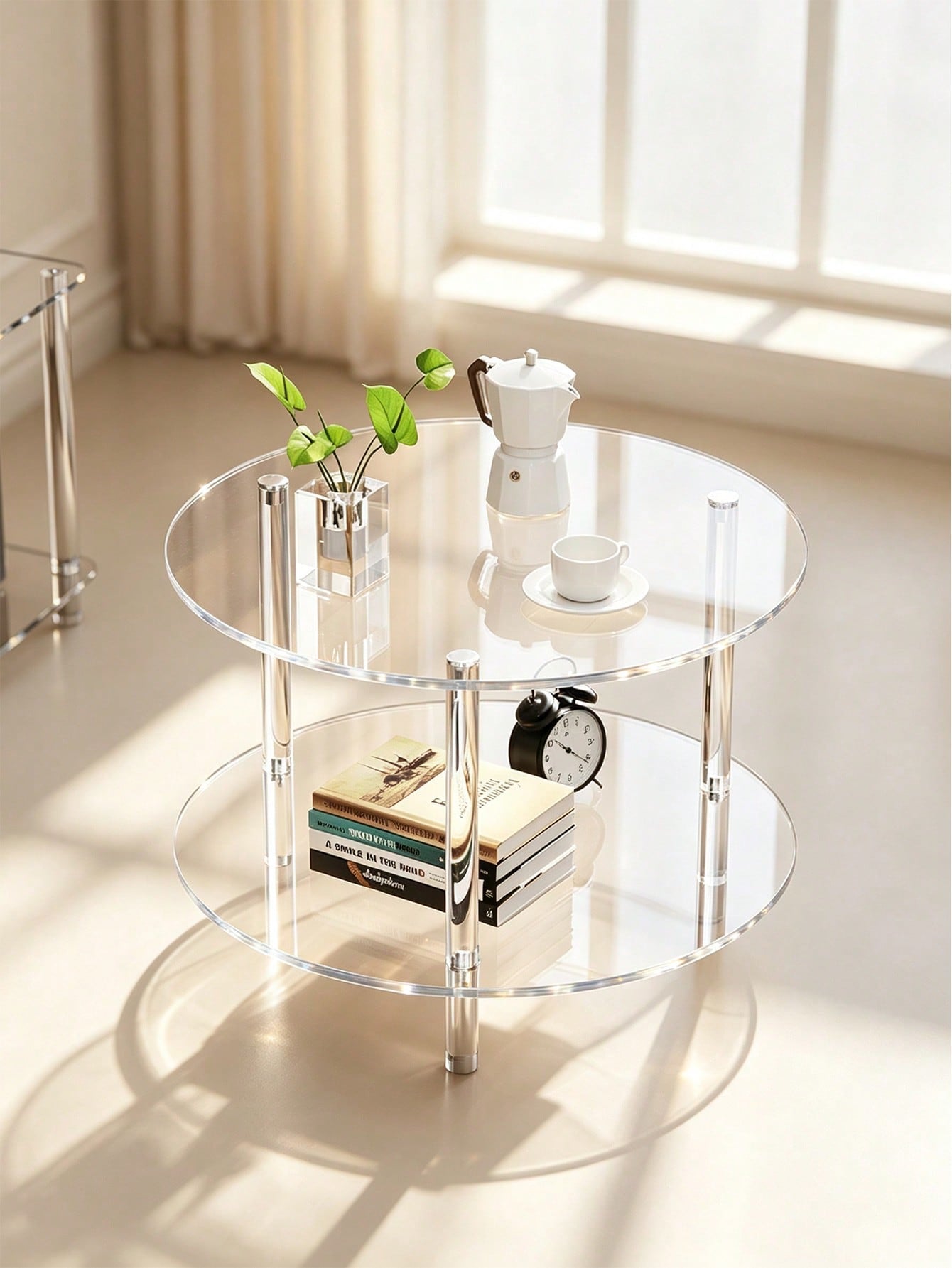 Transparent Acrylic Round Coffee Table, Living Room Side Table, Sofa End Table, Double Layer, Triple Layer Storage Table, Modern Minimalist Transparent Table, Small Apartment Coffee Table