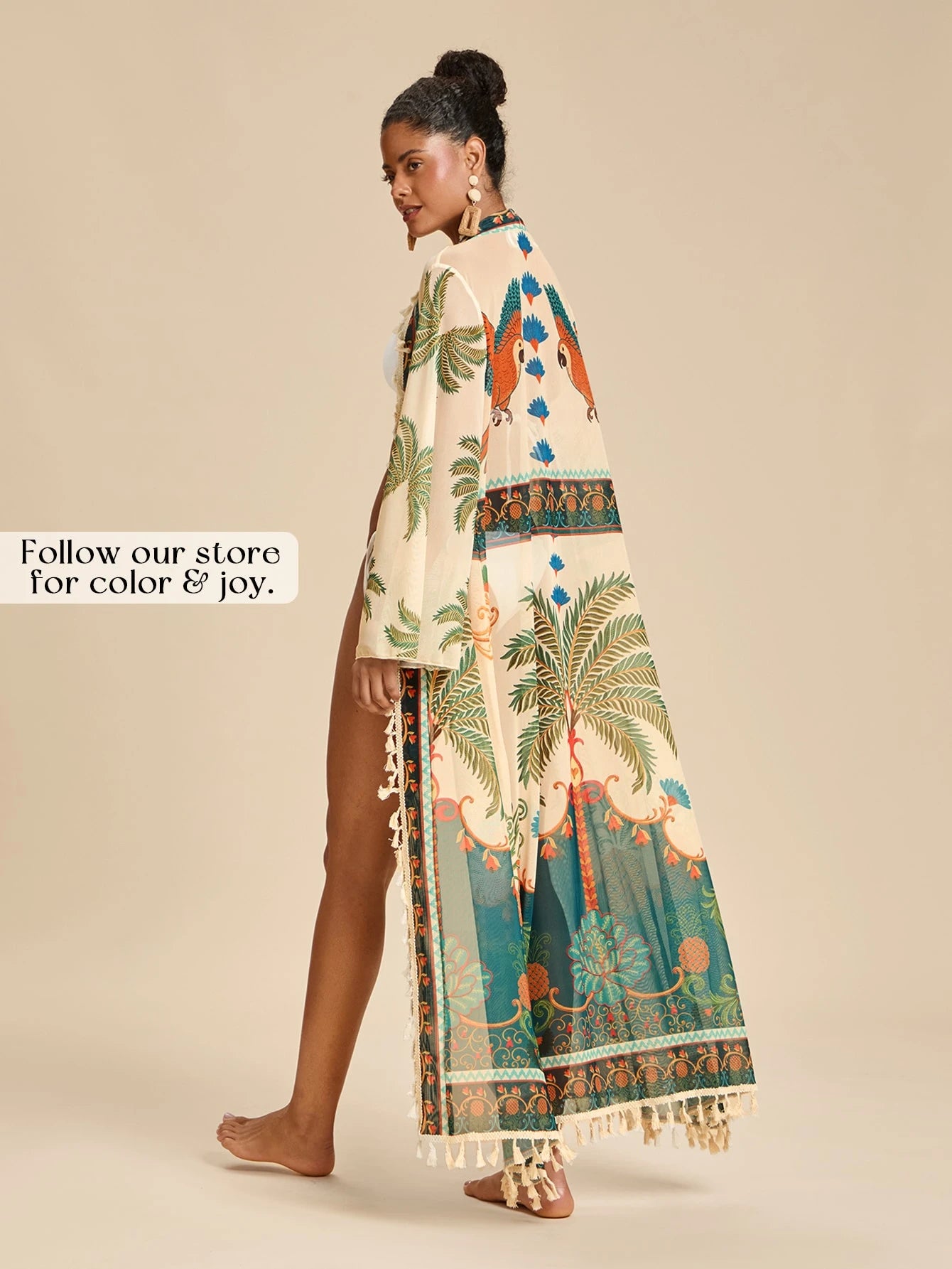 Travachic Women's Coconut Tree Print Casual Beach Cover Up Robe, Summer Vacation, Elegant Party Dress, Work Wear, Festival Outfits, Country, Casual