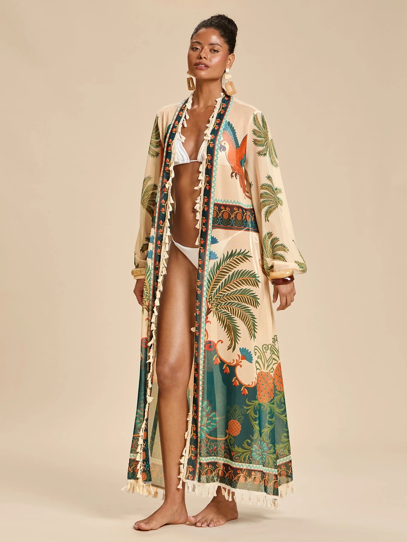 Travachic Women's Coconut Tree Print Casual Beach Cover Up Robe, Summer Vacation, Elegant Party Dress, Work Wear, Festival Outfits, Country, Casual