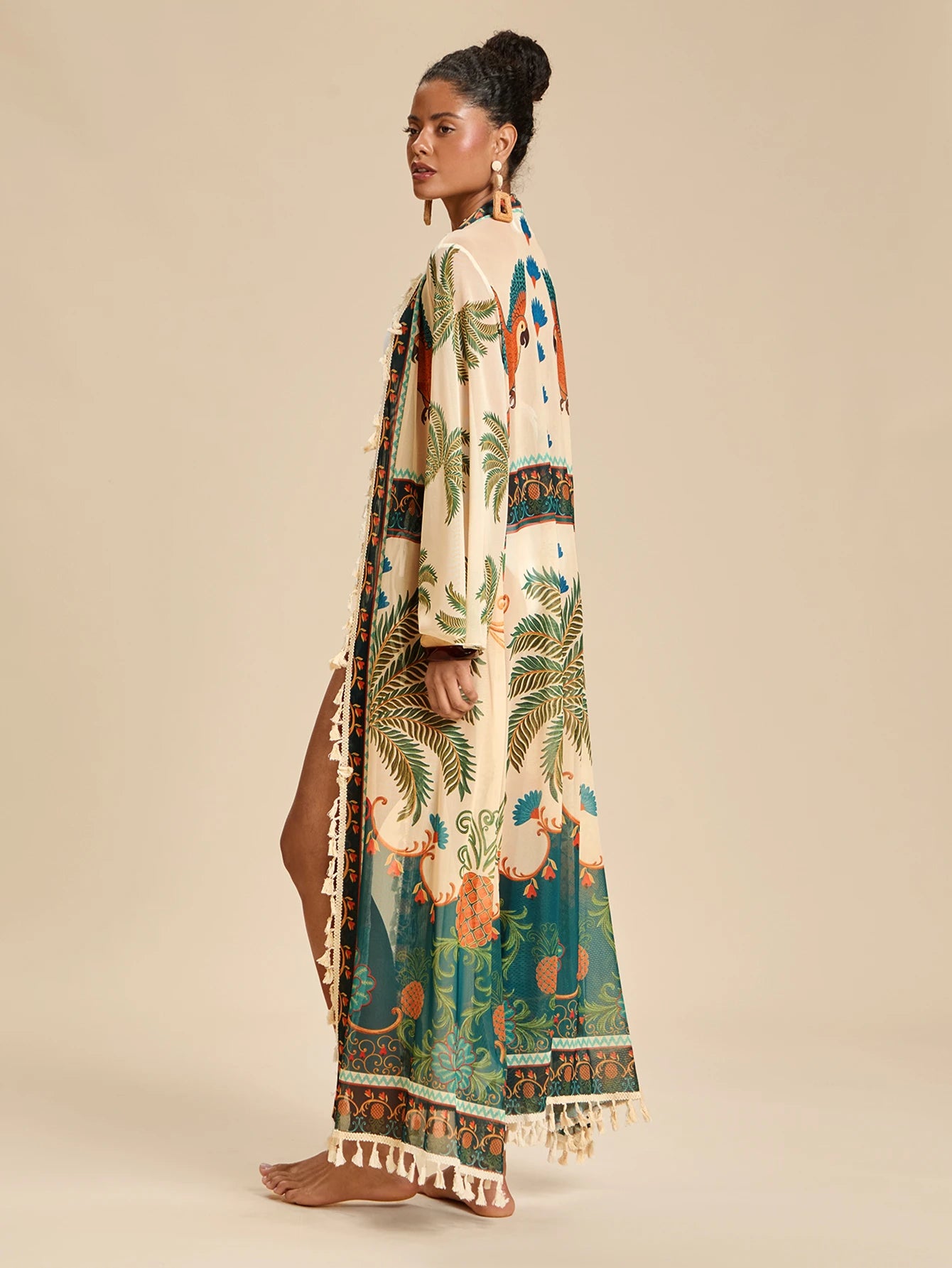 Travachic Women's Coconut Tree Print Casual Beach Cover Up Robe, Summer Vacation, Elegant Party Dress, Work Wear, Festival Outfits, Country, Casual