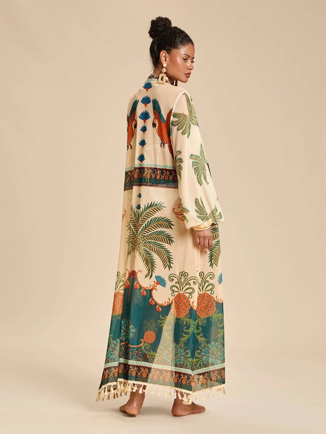 Travachic Women's Coconut Tree Print Casual Beach Cover Up Robe, Summer Vacation, Elegant Party Dress, Work Wear, Festival Outfits, Country, Casual