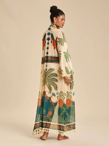 Travachic Women's Coconut Tree Print Casual Beach Cover Up Robe, Summer Vacation, Elegant Party Dress, Work Wear, Festival Outfits, Country, Casual