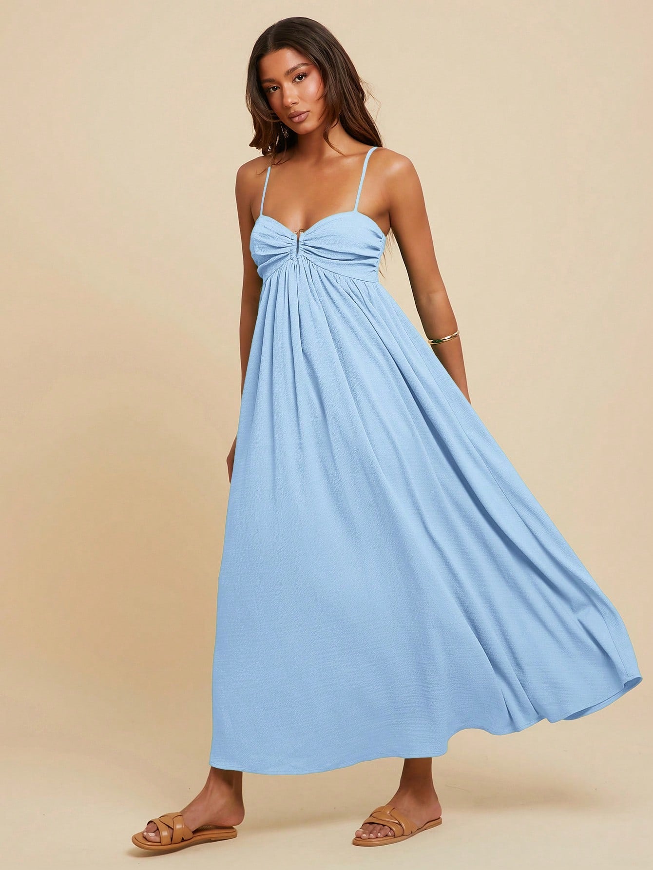Travachic Women's Pleated Sleeveless Light Blue Summer Boho Beach Vacation Holiday Holiday Dress,Tropical Spring&Summer Outfits,Concert Rave Festival Outfit