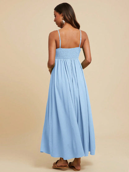 Travachic Women's Pleated Sleeveless Light Blue Summer Boho Beach Vacation Holiday Holiday Dress,Tropical Spring&Summer Outfits,Concert Rave Festival Outfit