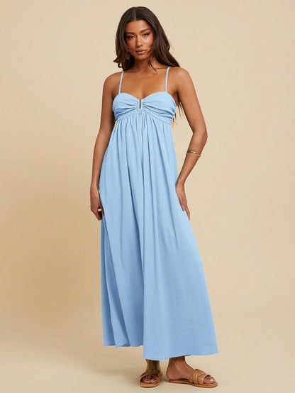 Travachic Women's Pleated Sleeveless Light Blue Summer Boho Beach Vacation Holiday Holiday Dress,Tropical Spring&Summer Outfits,Concert Rave Festival Outfit