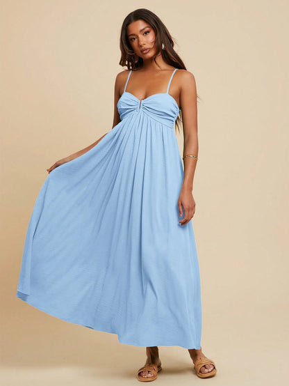 Travachic Women's Pleated Sleeveless Light Blue Summer Boho Beach Vacation Holiday Holiday Dress,Tropical Spring&Summer Outfits,Concert Rave Festival Outfit