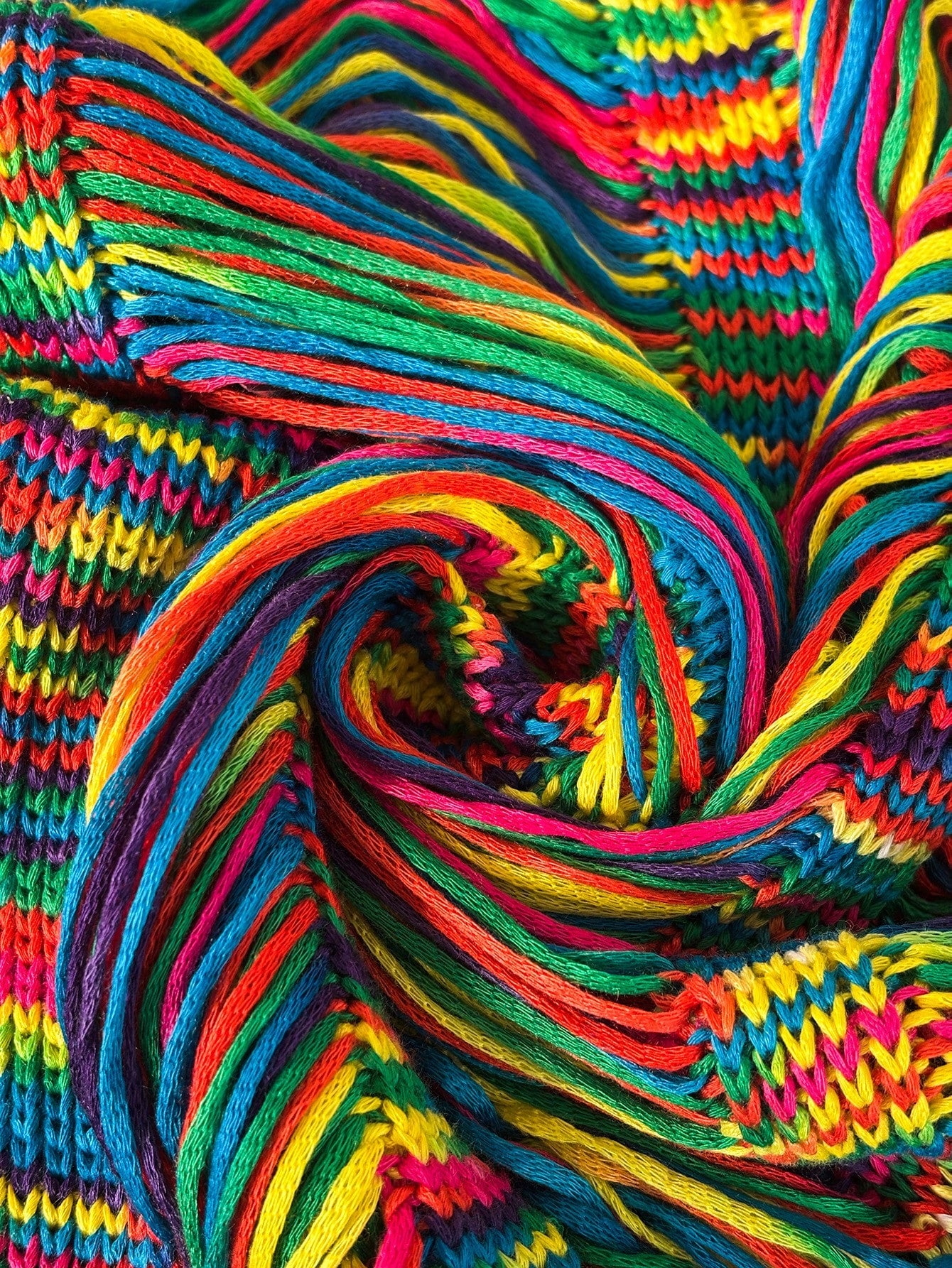 Travachic Women's Plus Size Rainbow Striped Knit Beach Cover Up- Sexy V-Neck Distressed Fringe Tunic Dress Bikini Swimwear Resort Wear