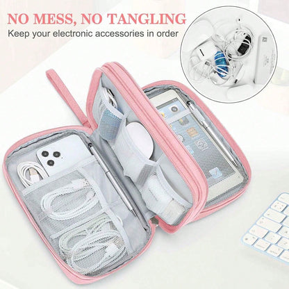 Travel Organizer Pouch Electronic Accessories Carry Portable Waterproof Double Layers All-In-One Storage Bag Cord, Phone, Earphone