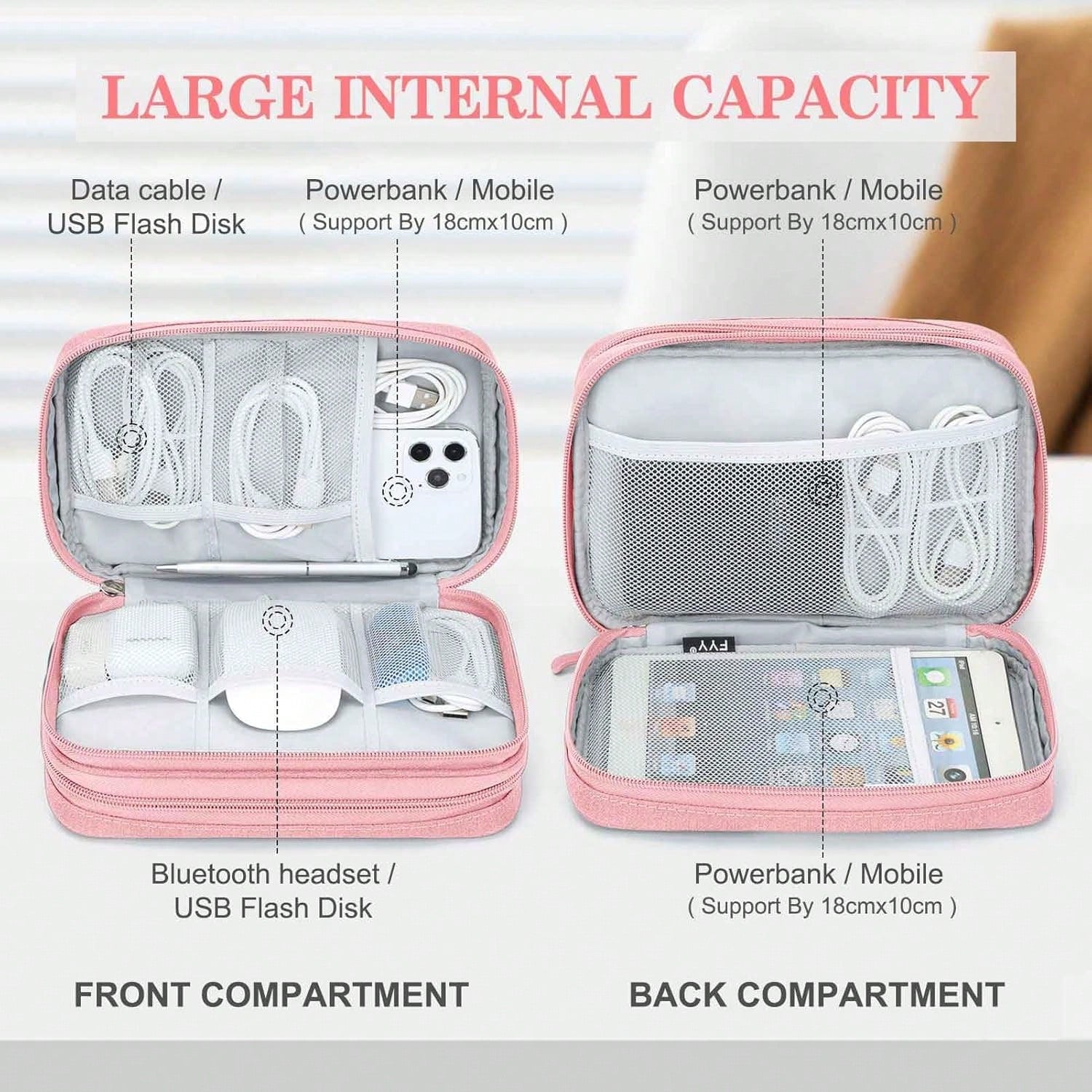 Travel Organizer Pouch Electronic Accessories Carry Portable Waterproof Double Layers All-In-One Storage Bag Cord, Phone, Earphone