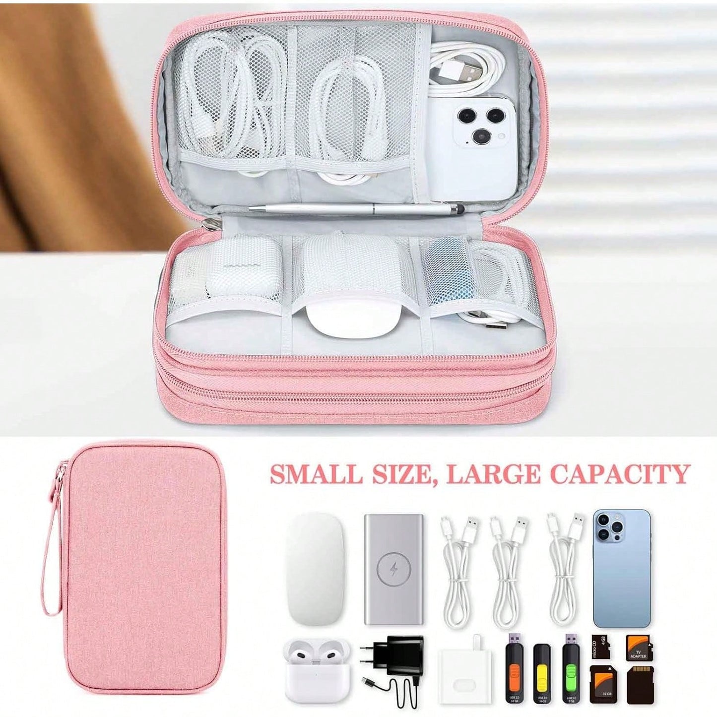 Travel Organizer Pouch Electronic Accessories Carry Portable Waterproof Double Layers All-In-One Storage Bag Cord, Phone, Earphone