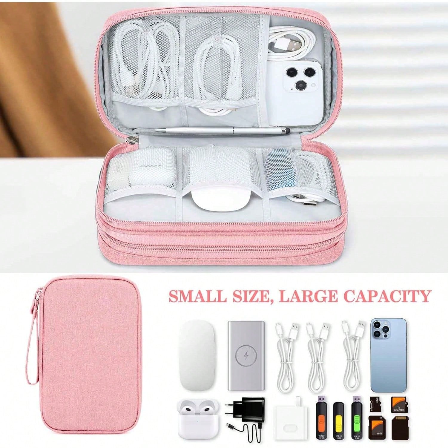 Travel Organizer Pouch Electronic Accessories Carry Portable Waterproof Double Layers All-In-One Storage Bag Cord, Phone, Earphone