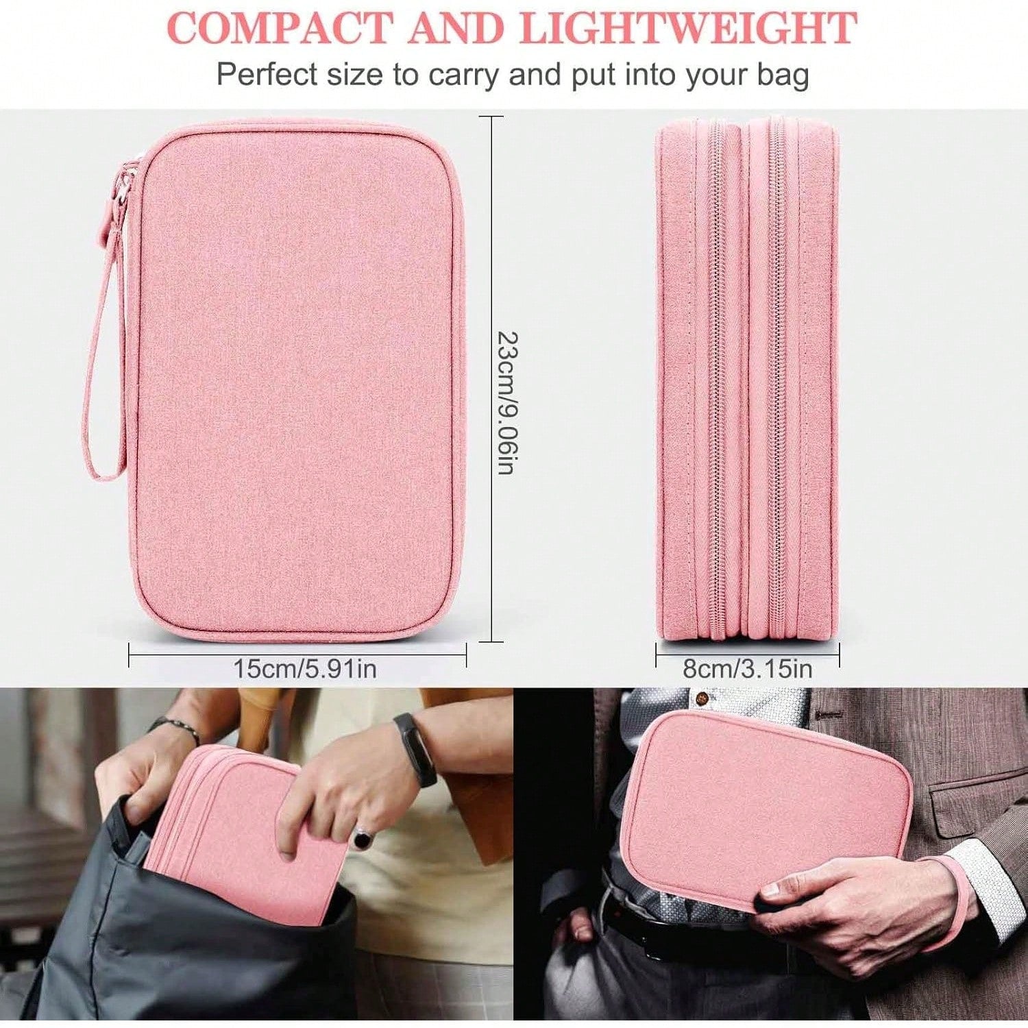 Travel Organizer Pouch Electronic Accessories Carry Portable Waterproof Double Layers All-In-One Storage Bag Cord, Phone, Earphone