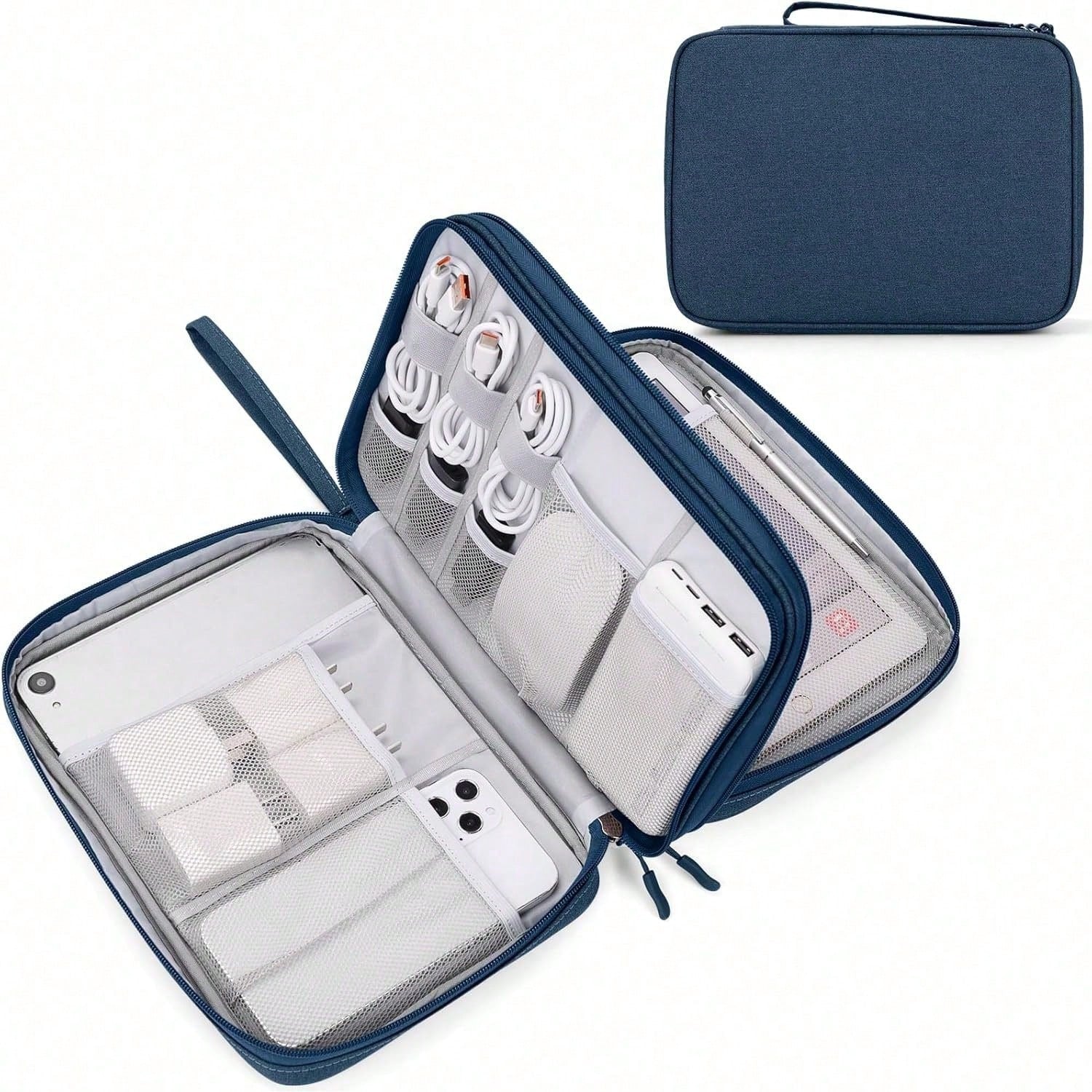 Travel Organizer Pouch Electronic Accessories Carry Portable Waterproof Double Layers All-In-One Storage Bag Cord, Phone, Earphone