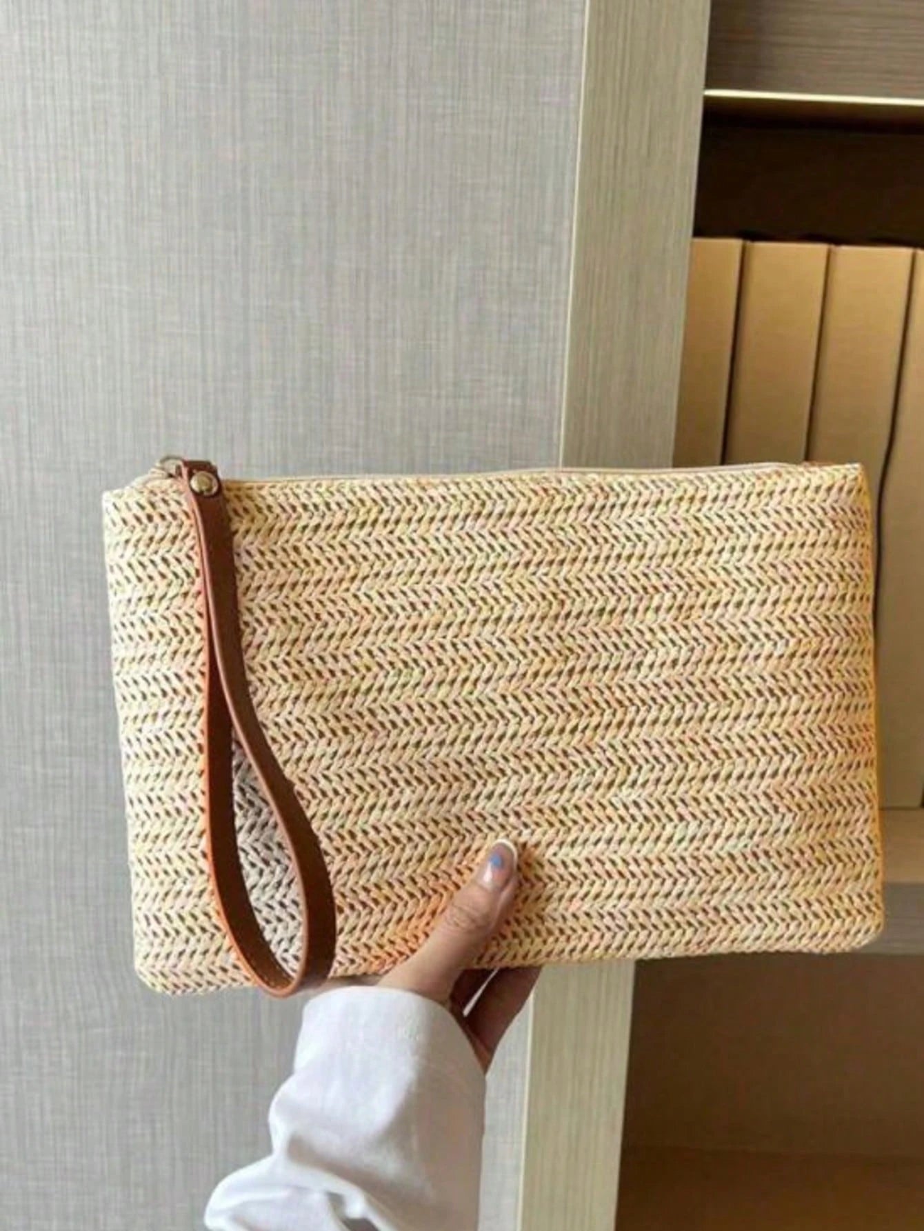 Tropiscape 1 Pc Women Straw Clutch Bag Bohemian Summer Beach Straw Purse Zipper Wristlet Wallets