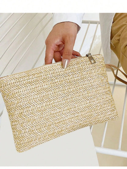 Tropiscape 1 Pc Women Straw Clutch Bag Bohemian Summer Beach Straw Purse Zipper Wristlet Wallets