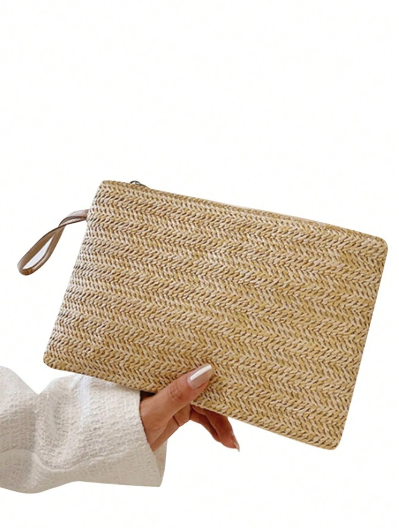 Tropiscape 1 Pc Women Straw Clutch Bag Bohemian Summer Beach Straw Purse Zipper Wristlet Wallets