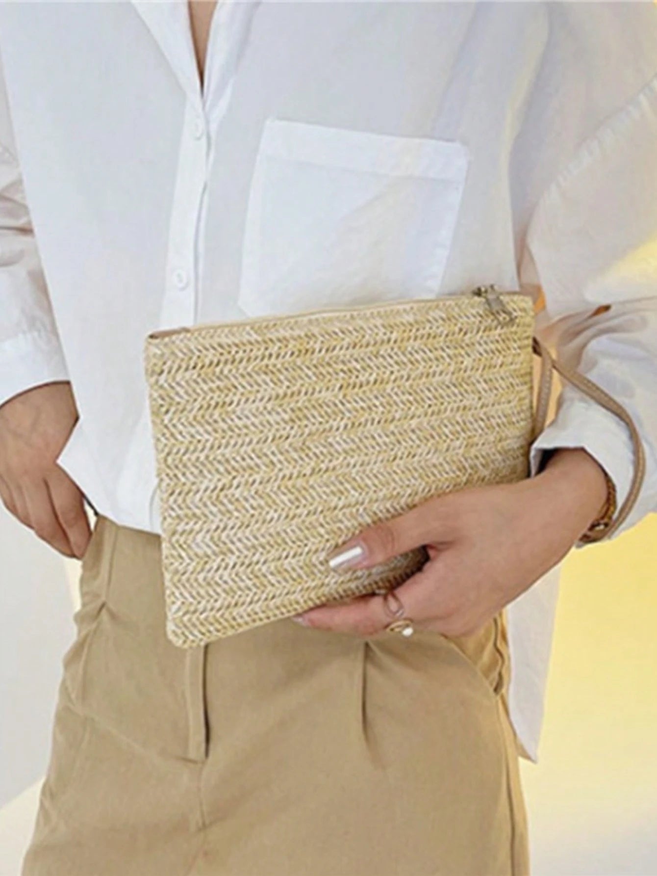 Tropiscape 1 Pc Women Straw Clutch Bag Bohemian Summer Beach Straw Purse Zipper Wristlet Wallets
