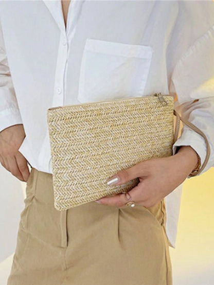 Tropiscape 1 Pc Women Straw Clutch Bag Bohemian Summer Beach Straw Purse Zipper Wristlet Wallets