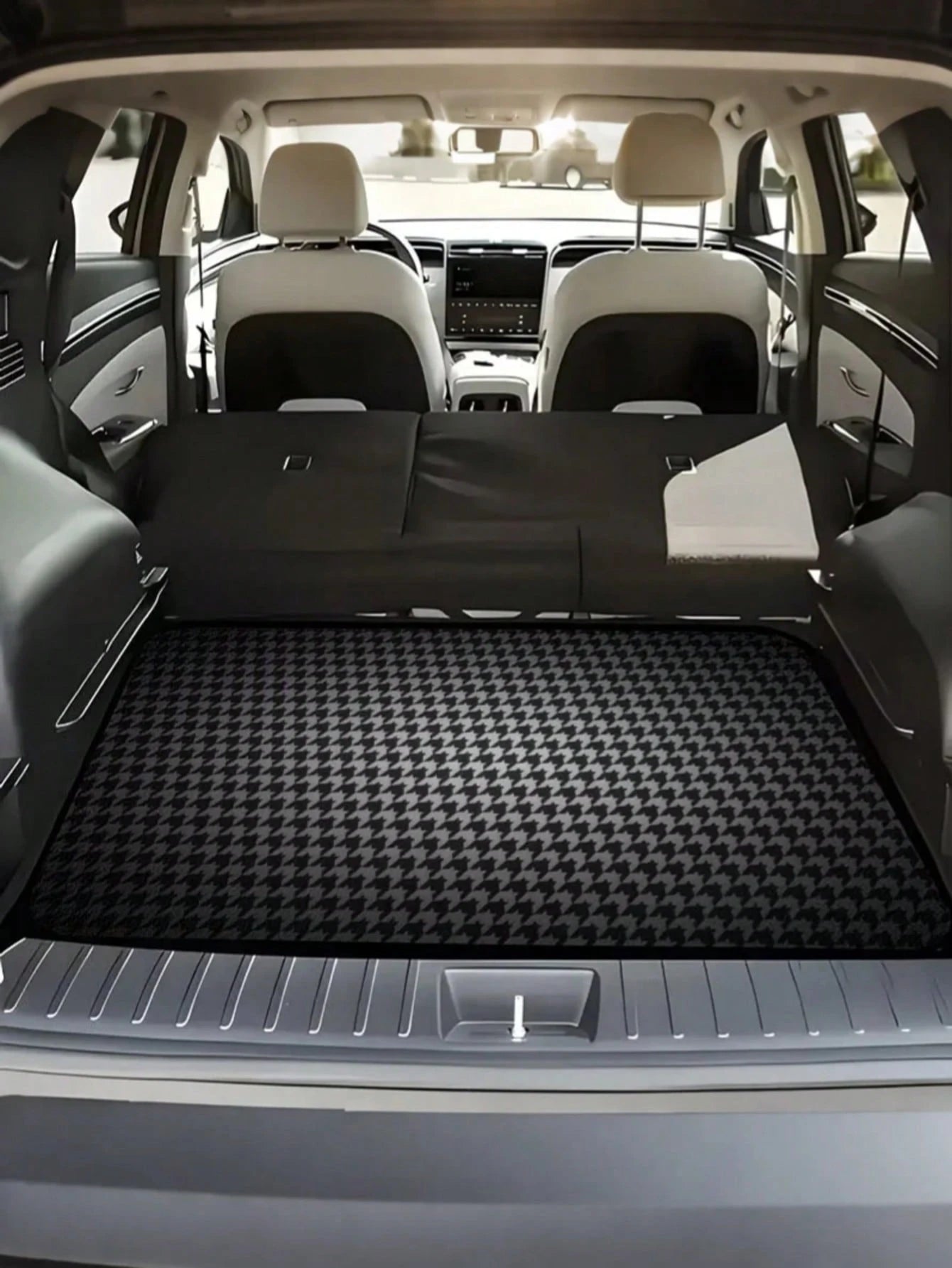 Trunk Mat- Universal, Stylish Houndstooth Pattern- Suitable For Most Cars, SUVs, And Trucks- One-Piece Interior Protection And Outdoor Mat- Durable And Stylish Vehicle Accessory, The Perfect Car P